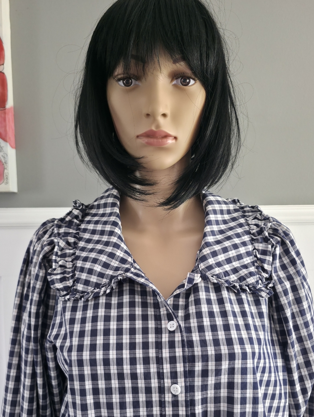 Levi’s Gingham Mira Dress | Ruffle Collar | Navy & White | Cottagecore | Size M - Picture 4 of 16